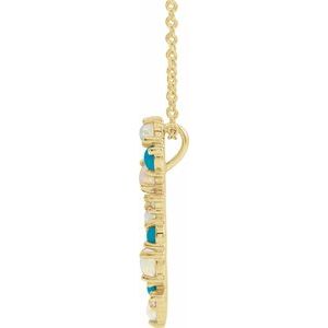 14K Yellow Gold 21.5 X 6.7 Mm 16-18 In Polished Natural Ethiopian Opal Turquoise And .03 Ctw Natural Diamond Scattered Necklace
