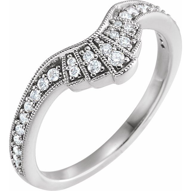 14K White Gold Round Polished 1/5 Ctw Natural Diamond Contour Band, Size 7