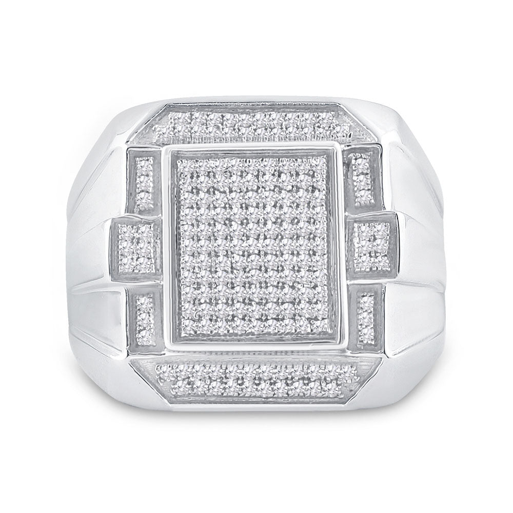 Sterling Silver Mens Round Diamond Rectangle Fashion Ring 1/2 Cttw, Mens Size: 7-13
