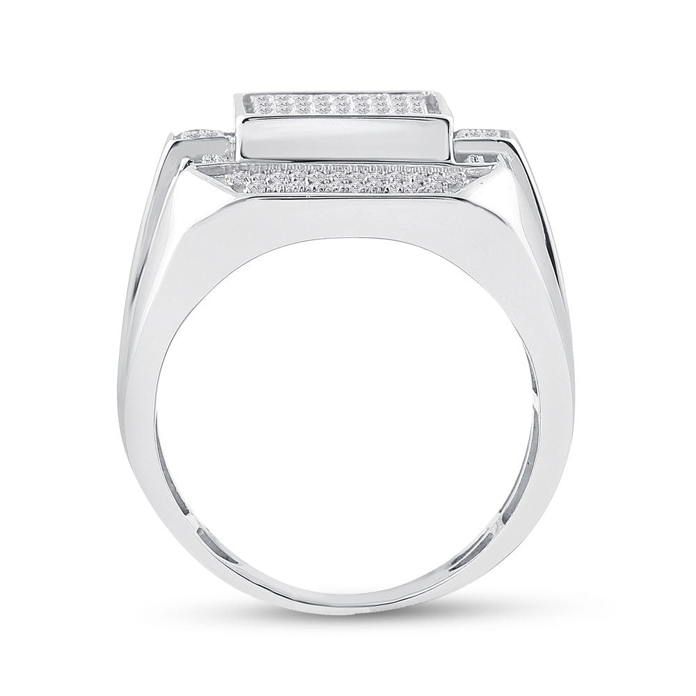 Sterling Silver Mens Round Diamond Rectangle Fashion Ring 1/2 Cttw, Mens Size: 7-13