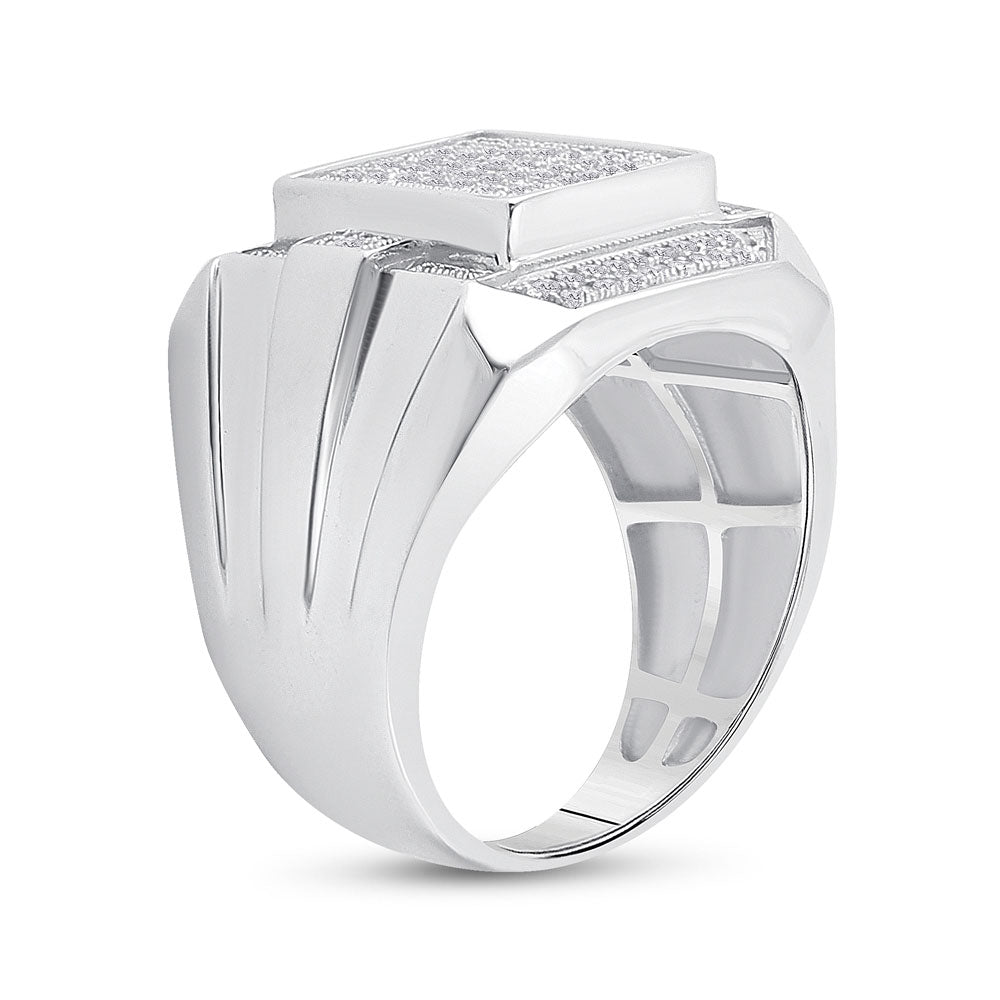 Sterling Silver Mens Round Diamond Rectangle Fashion Ring 1/2 Cttw, Mens Size: 7-13