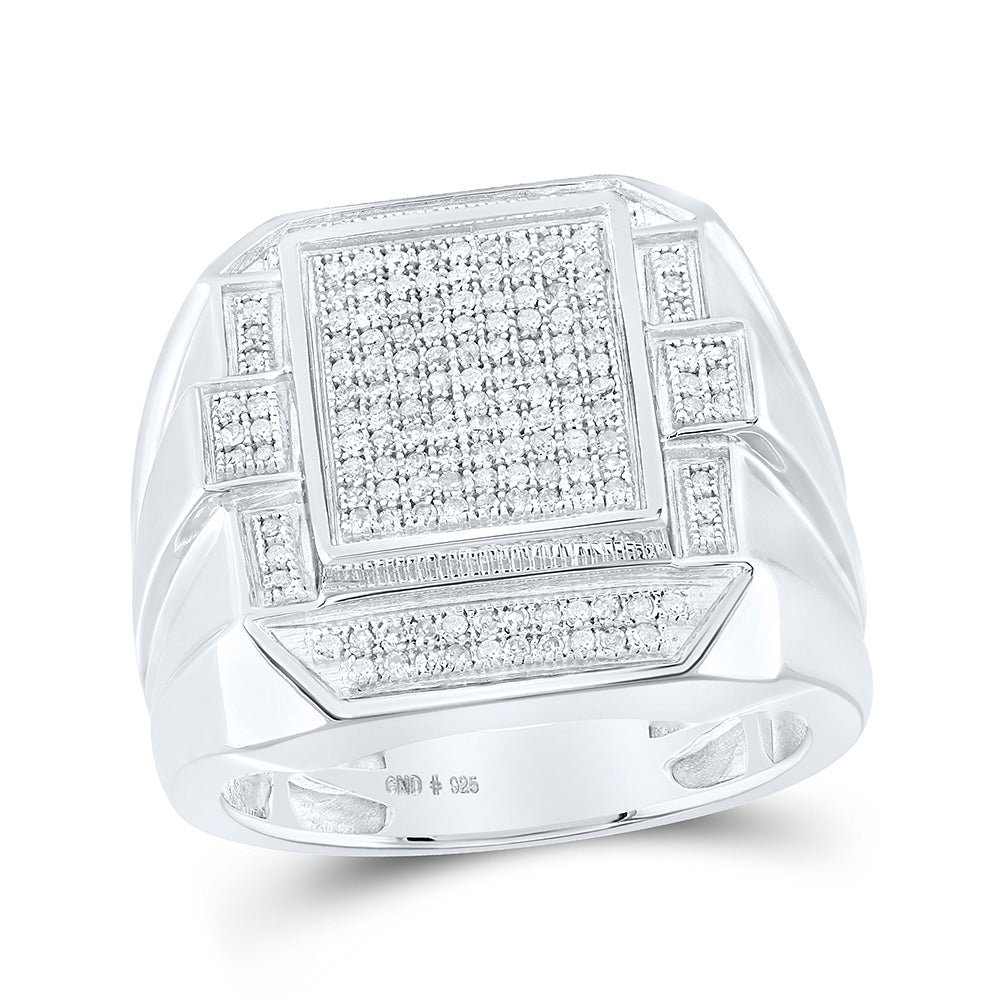 Sterling Silver Mens Round Diamond Rectangle Fashion Ring 1/2 Cttw, Mens Size: 7-13