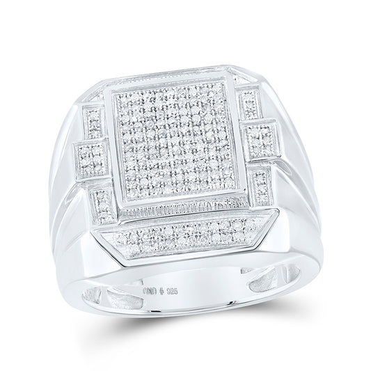 Sterling Silver Mens Round Diamond Rectangle Fashion Ring 1/2 Cttw, Mens Size: 7-13