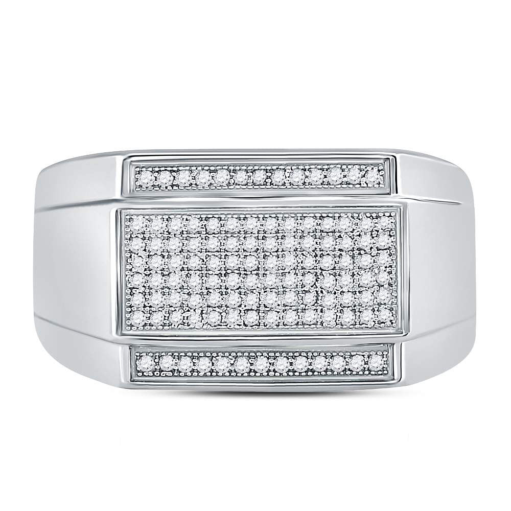 Sterling Silver Mens Round Diamond Rectangle Cluster Fashion Ring 1/3 Cttw, Mens Size: 7-13