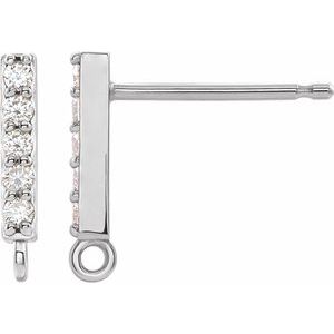 14K White Gold Round 1.3 Mm .04 Ctw Natural Diamond Bar Earring Top