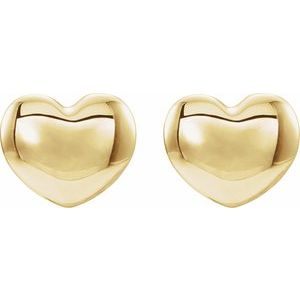 14K Yellow Gold 5.9 X 5.1 Mm Pair Threaded Backs Polished Puffed Heart Earrings With Backs