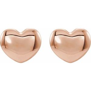 14K Rose Gold 5.9 X 5.1 Mm Pair Threaded Backs Included Polished Puffed Heart Earrings With Backs