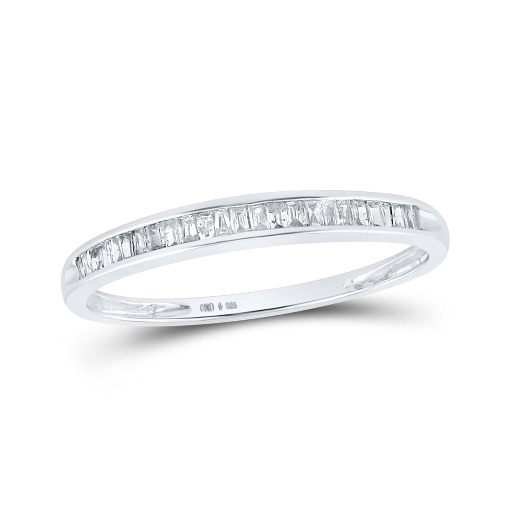 Sterling Silver Womens Baguette Diamond Wedding Anniversary Band Ring 1/6 Cttw, Womens Size: 5-10