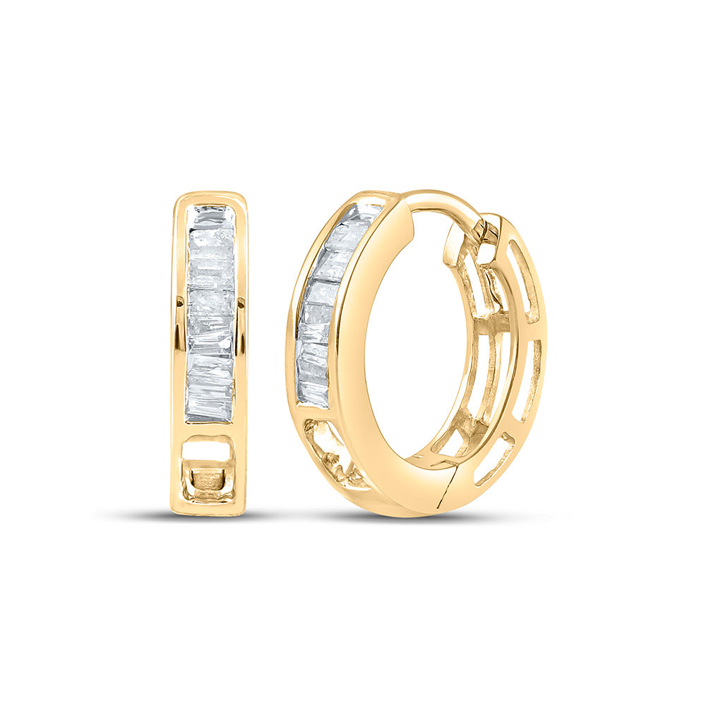 Sterling Silver Or Yellow-Tone Sterling Silver Womens Baguette Diamond Earrings 1/6 Cttw, Length: 0.49 In