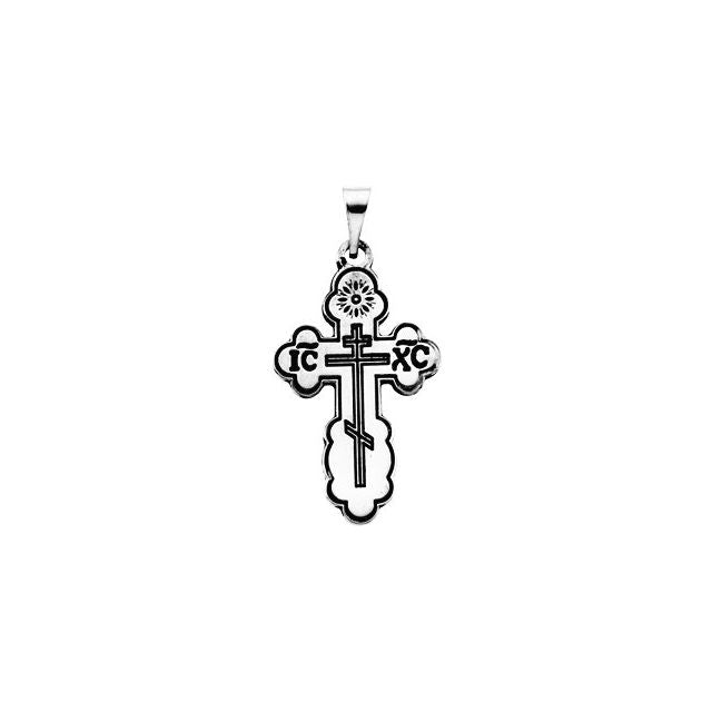 Sterling Silver 19 X 13 Mm Polished Orthodox Cross Pendant With Black Inlay