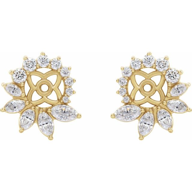 14K Yellow Gold 6 Mm Polished 7/8 Ctw Natural Diamond Earring Jackets