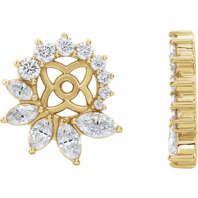 14K Yellow Gold 6 Mm Polished 7/8 Ctw Natural Diamond Earring Jackets