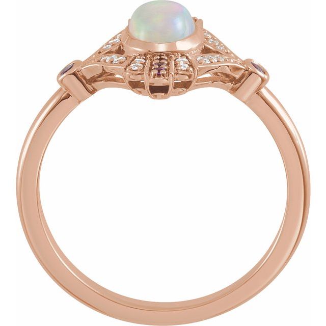 14K White Or Rose Gold Oval 7 X 5 Mm Polished Natural Ethiopian Opal, Pink Sapphire And .06 Ctw Diamond Ring, Size 7