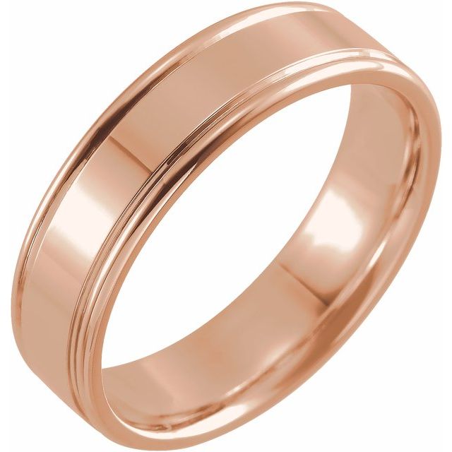 14K Yellow Or White Or Rose Gold Polished Grooved Comfort-Fit Flat Band With Satin Finish