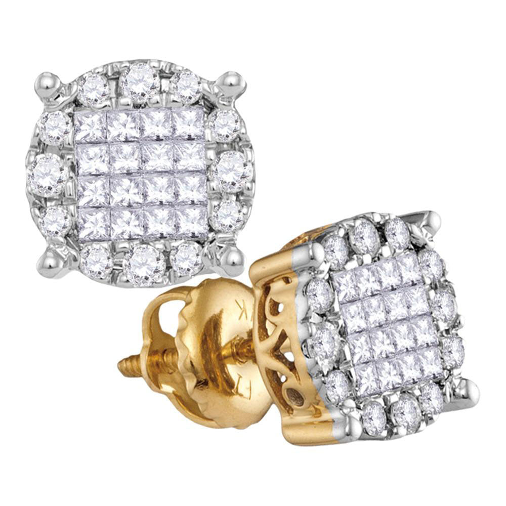 14K White Or Yellow Gold Womens Princess Diamond Fashion Cluster Earrings