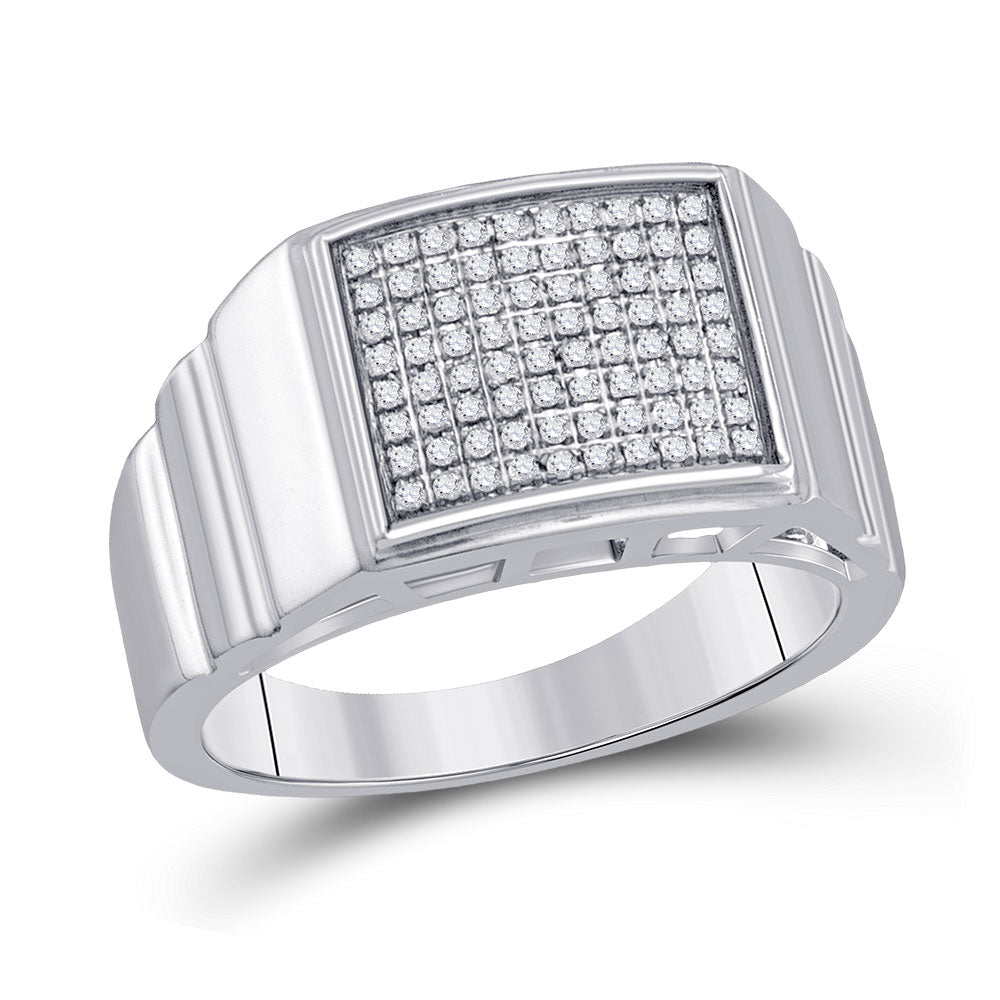 Sterling Silver Mens Round Diamond Square Ring 1/4 Cttw, Mens Size: 7-13