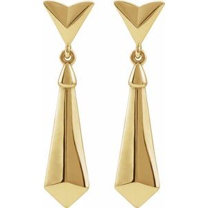 14K Yellow Gold 27.2 X 6.3 Mm Pair Friction Backs Included Polished Geometric Dangle Earring With Backs