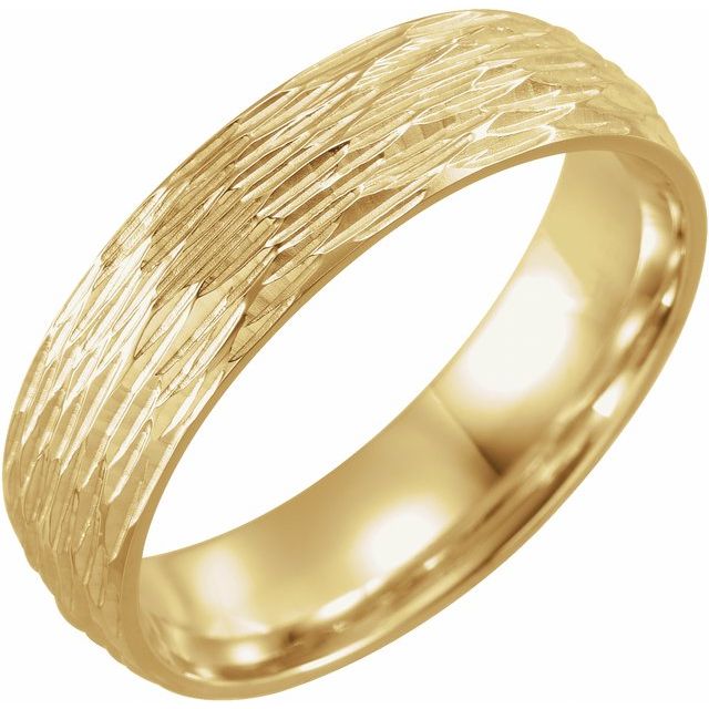 18K Yellow Gold Polished Bark-Style Comfort-Fit Band With Bead Blast Finish