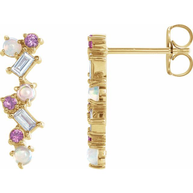 14K Yellow Or Yellow Gold Pair Friction Back Polished Natural Multi-Gemstone And 1/10 Ctw Natural Diamond Bar Earrings