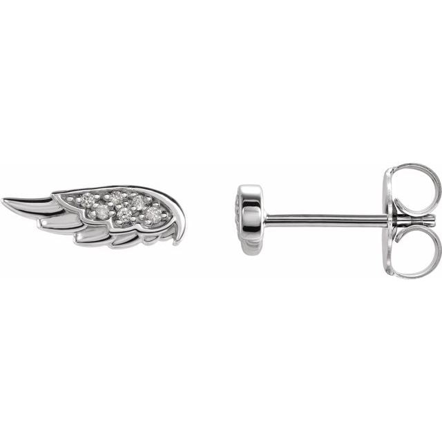 14K White Or Rose Gold Or Sterling Silver Round Friction Back Polished .03 Ctw Natural Diamond Angel Wing Stud Earrings With Backs