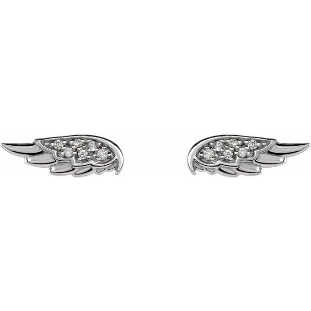 14K White Or Rose Gold Or Sterling Silver Round Friction Back Polished .03 Ctw Natural Diamond Angel Wing Stud Earrings With Backs