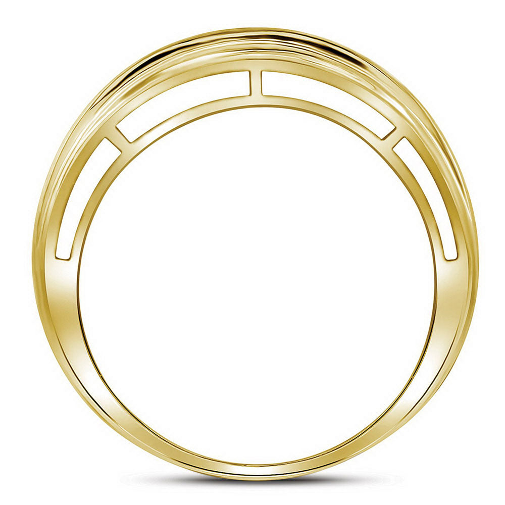 Yellow-tone Sterling Silver Mens Round Diamond Wedding Band Ring 1/5 Cttw, Mens Size: 7-13