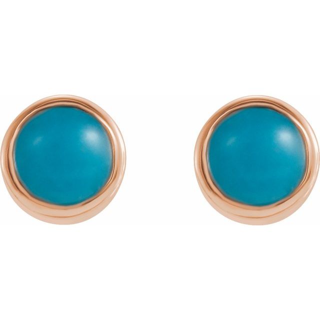 14K Yellow Or White Or Rose Gold 3Mm Round Friction Back Polished Natural Turquoise Bezel-Set Earrings