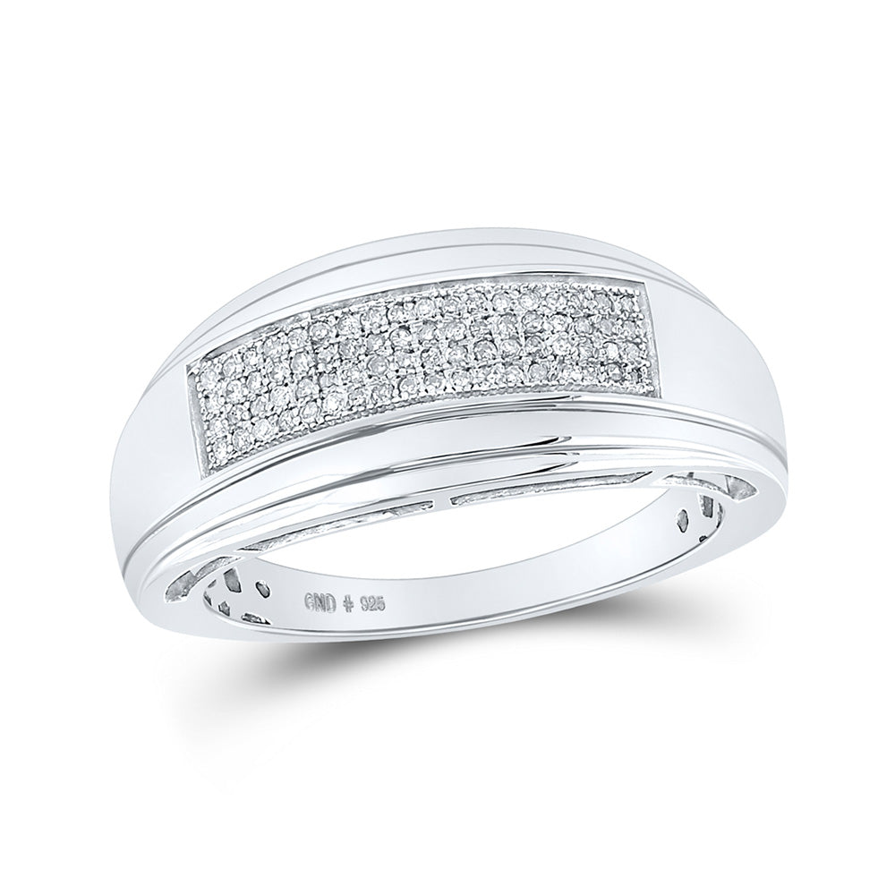 Sterling Silver Mens Round Diamond Wedding Pave Band Ring 1/5 Cttw, Mens Size: 7-13