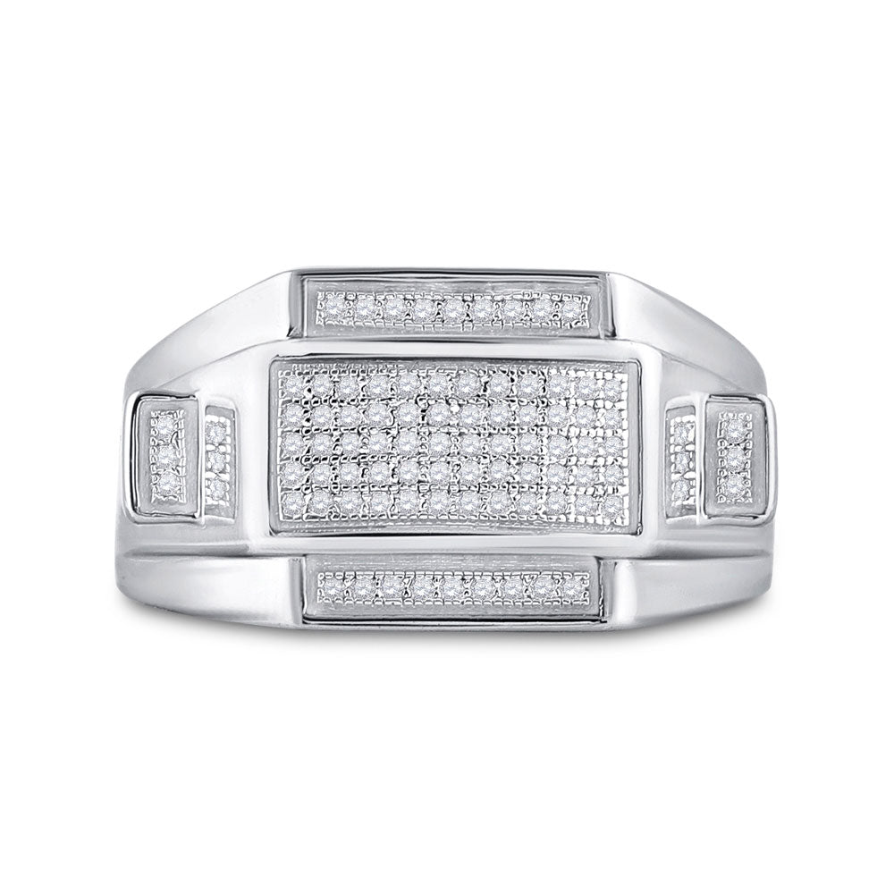 Sterling Silver Mens Round Diamond Rectangle Cluster Ring 1/4 Cttw, Mens Size: 7-13