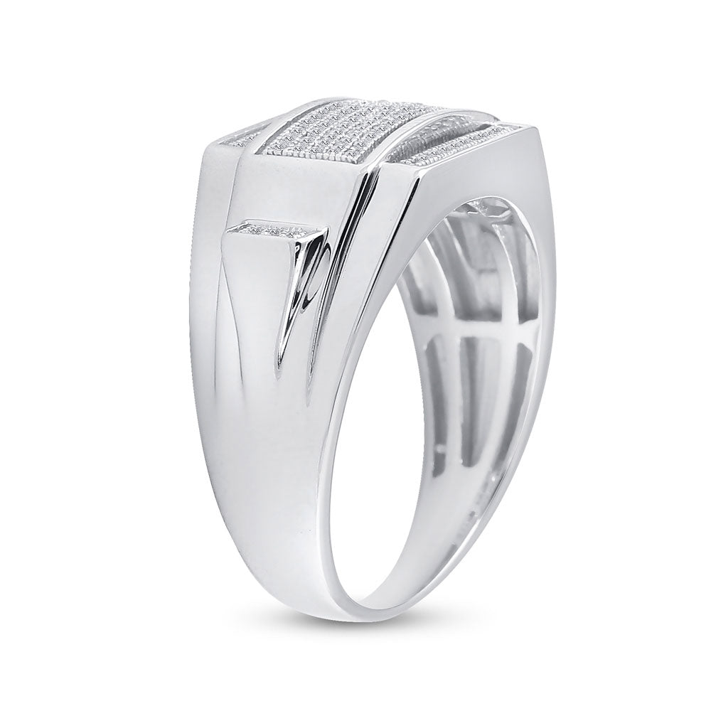 Sterling Silver Mens Round Diamond Rectangle Cluster Ring 1/4 Cttw, Mens Size: 7-13