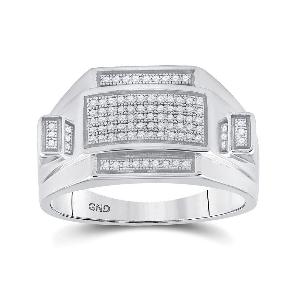 Sterling Silver Mens Round Diamond Rectangle Cluster Ring 1/4 Cttw, Mens Size: 7-13