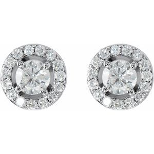 14K White Gold Round 4.5 Mm 9/10 Ctw Lab-Grown Diamond Halo-Style Earrings
