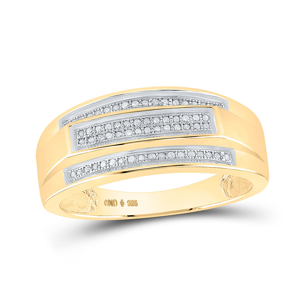 Sterling Silver Or Yellow-Tone Sterling Silver Mens Round Diamond Band Ring 1/5 Cttw, Mens Size: 7-13