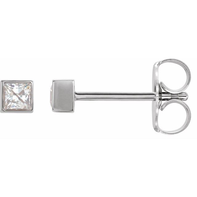 14K White Gold Square 4 X 4 Mm Friction Back Polished 5/8 Ctw Natural Diamond Bezel-Set Earrings