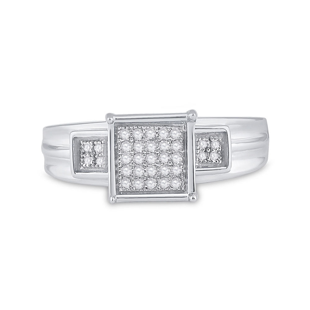 Sterling Silver Womens Round Diamond Square Cluster Ring 1/10 Cttw, Womens Size: 5-10