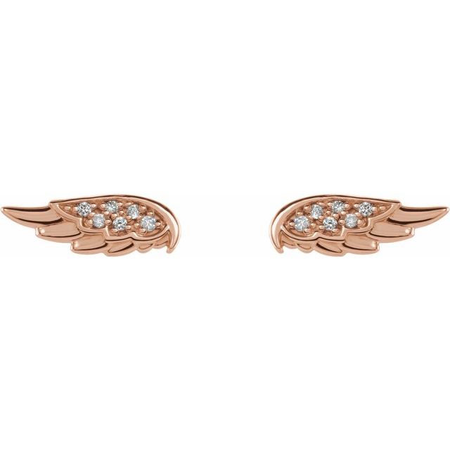 14K White Or Rose Gold Or Sterling Silver Round Friction Back Polished .03 Ctw Natural Diamond Angel Wing Stud Earrings With Backs