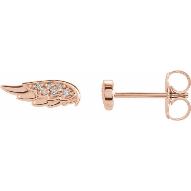 14K White Or Rose Gold Or Sterling Silver Round Friction Back Polished .03 Ctw Natural Diamond Angel Wing Stud Earrings With Backs