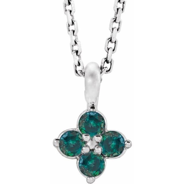 Sterling Silver Round Imitation Alexandrite 2 Mm 16-18 In Polished Imitation Alexandrite Necklace