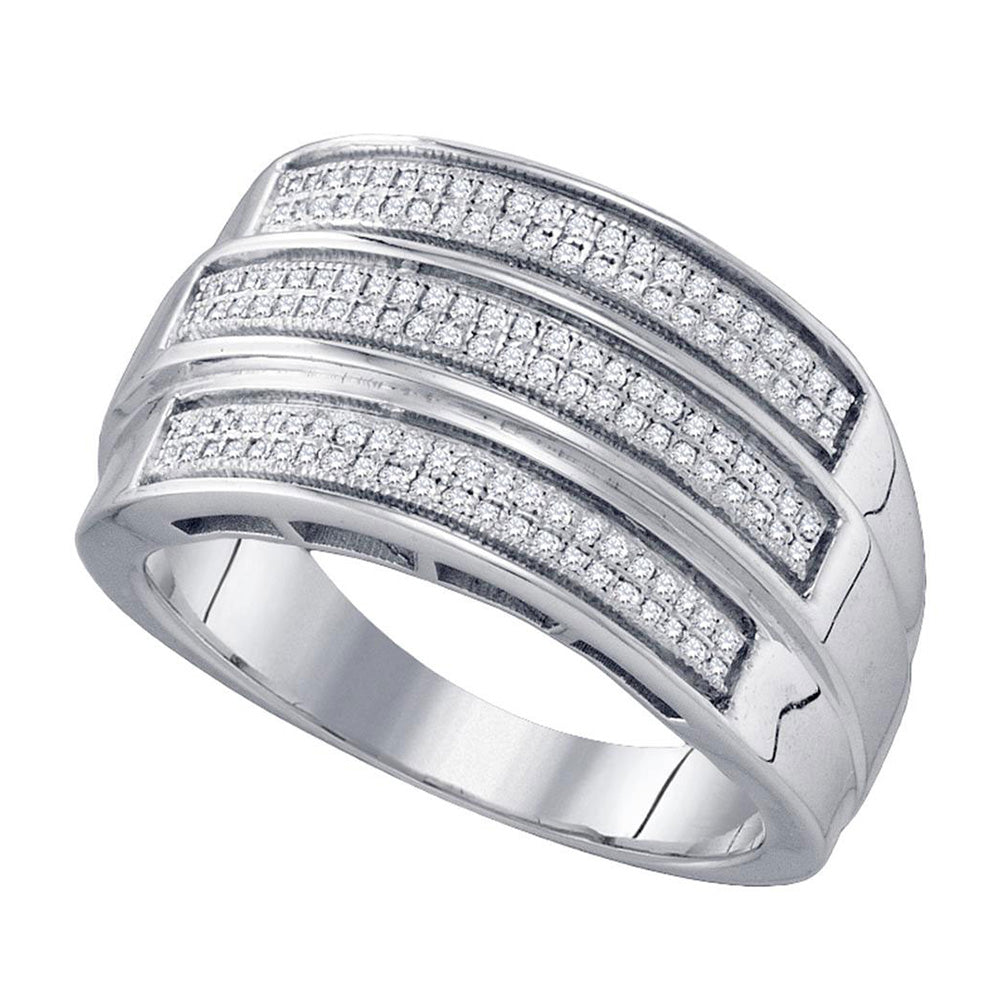 Sterling Silver Mens Round Diamond Triple Row Band Ring 3/8 Cttw, Mens Size: 7-13