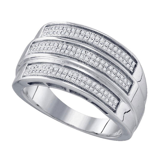Sterling Silver Mens Round Diamond Triple Row Band Ring 3/8 Cttw, Mens Size: 7-13