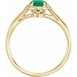 14K Yellow Gold Lab-Grown Emerald Oval 7 X 5 Mm Natural Standard Diamond Polished Lab-Grown Emerald And .03 Ctw Natural Diamond Ring Size 7