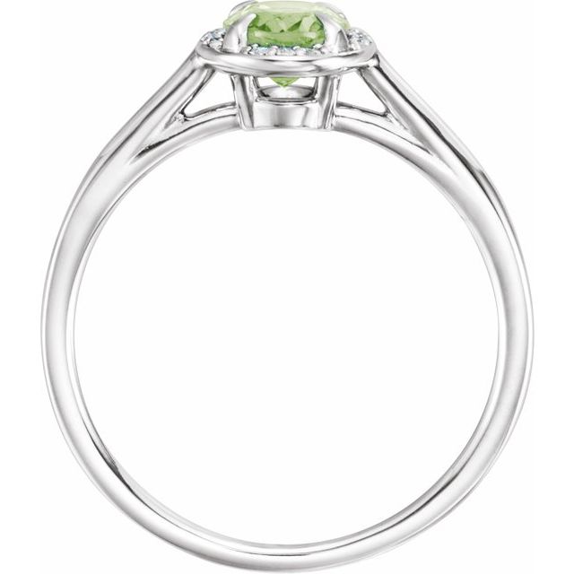 14K White Gold Oval 7 X 5 Mm Polished Natural Peridot And .03 Ctw Natural Diamond Ring, Size 7