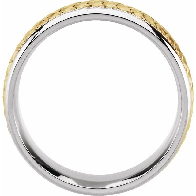 14K White/Yellow 6.75 Mm Polished Rope Woven Comfort-Fit Flat Band, Size 15