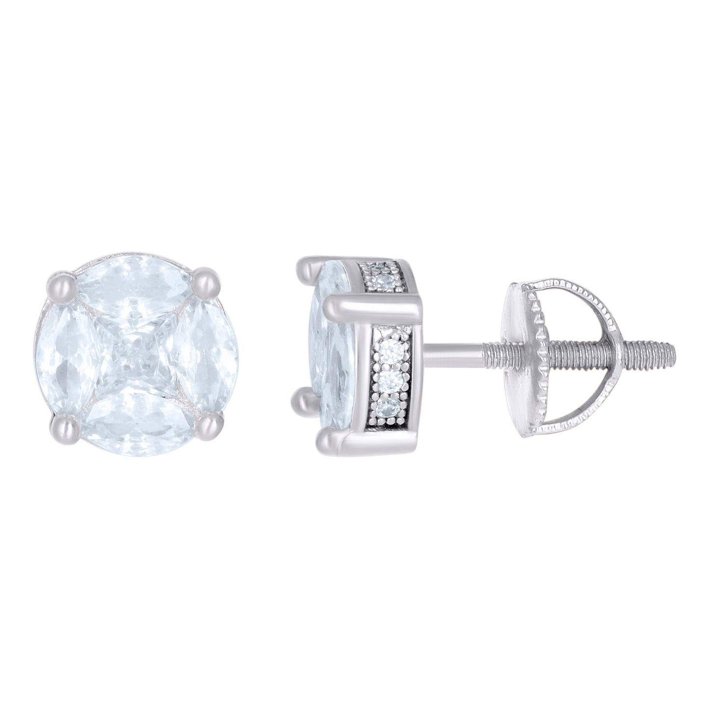 Sterling Silver Or Yellow-Tone Womens Round Cubic Zirconia Stud Cluster Fashion Earrings