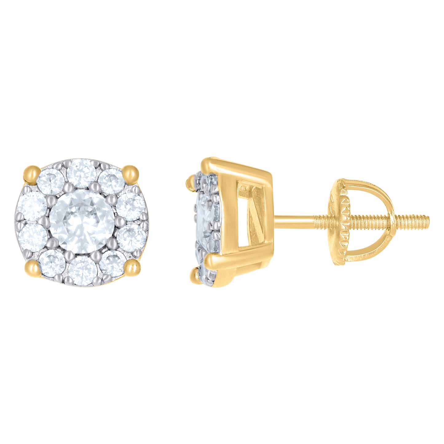 Sterling Silver Or Yellow-Tone Unisex Cubic-Zirconia Fashion Stud Earrings