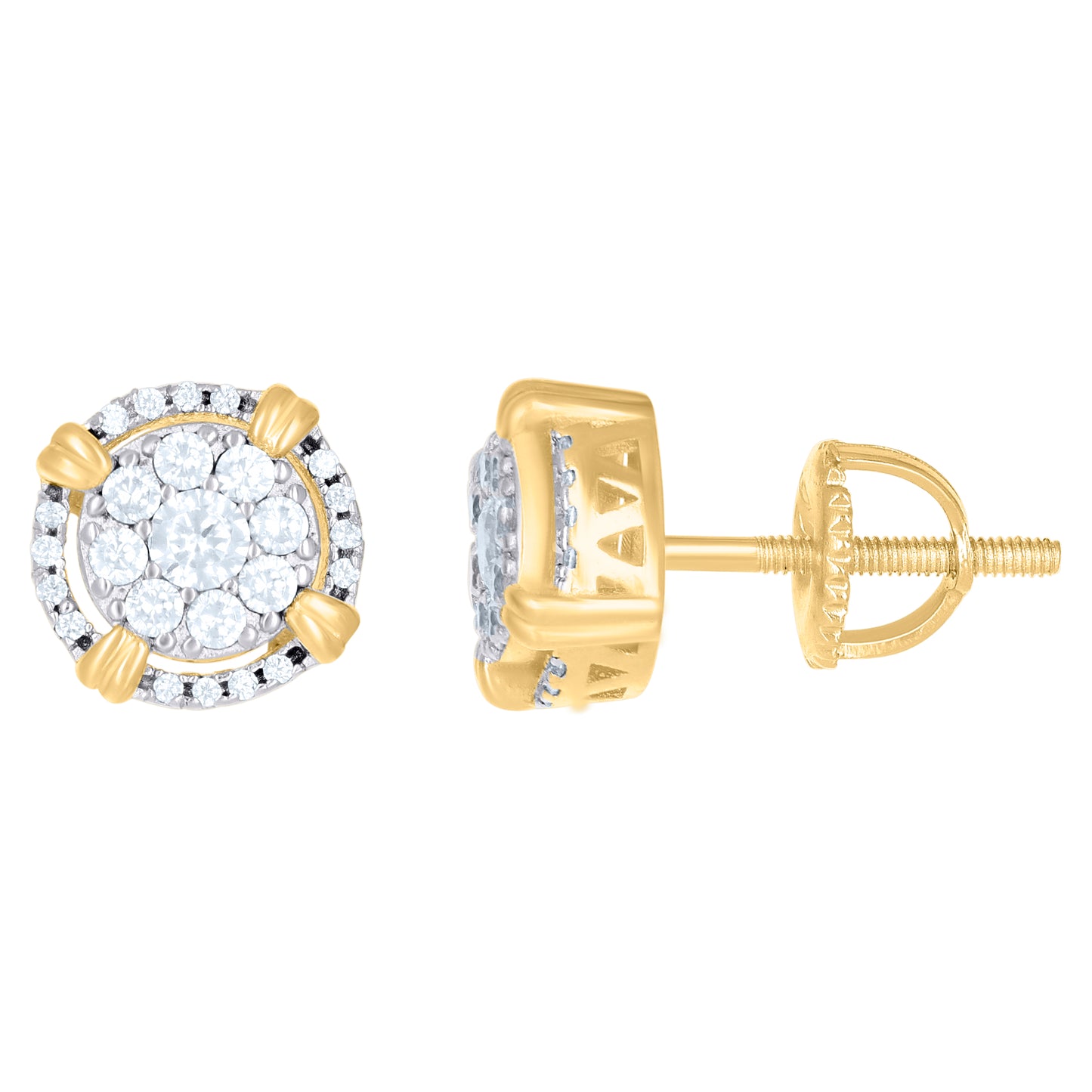 Sterling Silver Or Yellow-Tone Unisex Round Cubic Zirconia Stud Flower Cluster Fashion Earrings