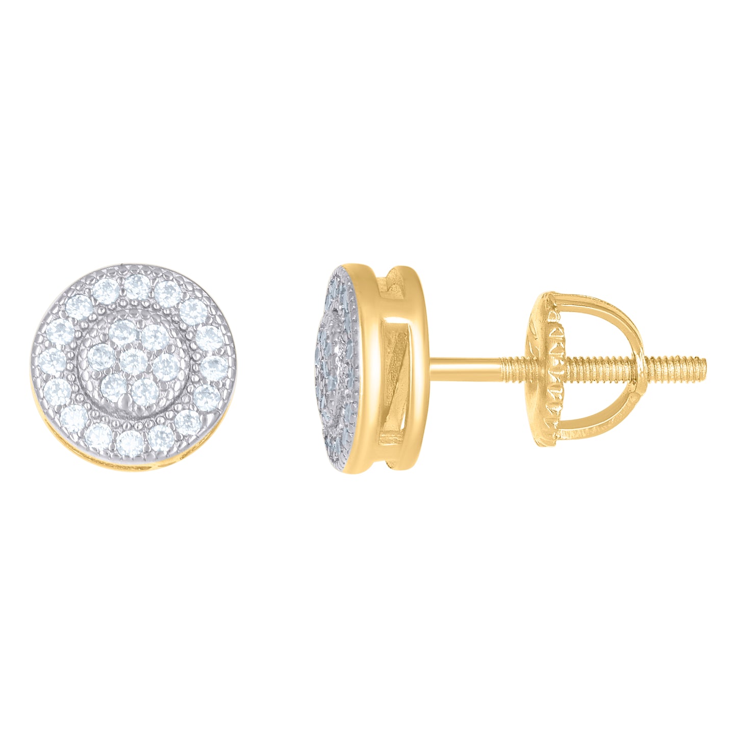 Sterling Silver Or Yellow-Tone Unisex Round Cubic Zirconia Stud Flower Cluster Fashion Earrings