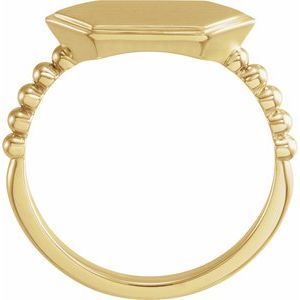 14K Yellow Gold Hexagon 15.3 X 7.25 Mm Brush Polished Signet Ring Size 7