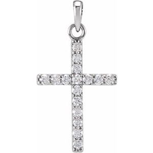 14K Yellow or Rose Gold Or Sterling Silver Round 1.2Mm I1, G-H Polished 1/10 Ctw Natural Diamond Cross Pendant