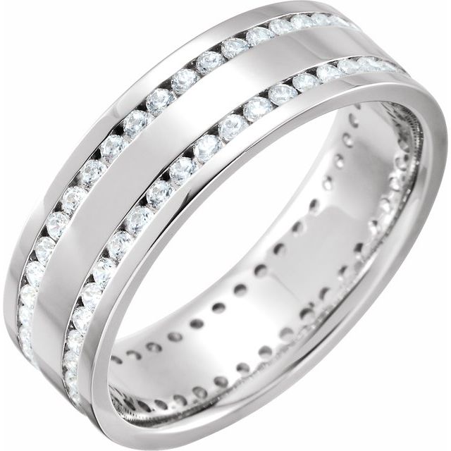 14K White Gold Round 1.5 Mm 7 Mm Si2-Si3, G-H Polished Double-Row Channel-Set Flat Band, Size 7